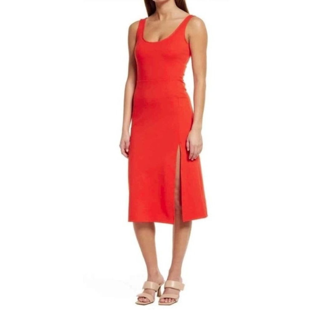 Open Edit Women's Scoop Neck‎ & Back Sleeveless Jersey Midi Dress in Orange 2XS